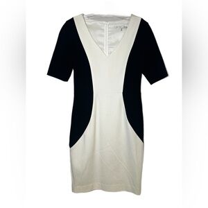 Trina Turk Womens Short Sleeve Zip Colorblock Fitted Pencil Dress White Size 4